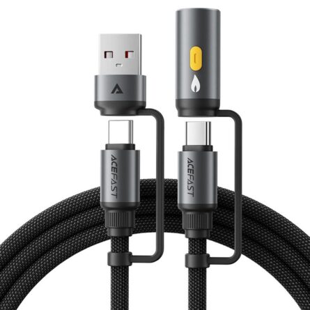 Acefast Data Cable (J6) Multifunction, Fast Charging, USB/USB-C to Type-C/Cigarette Lighter, 60W, 3A, 1.2m Black