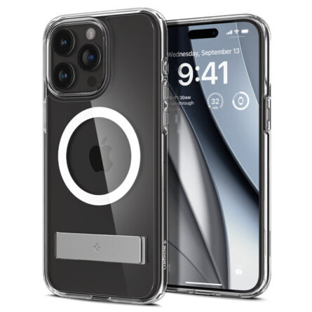Θήκη κινητού Spigen Ultra Hybrid S MagSafe with Stand for iPhone 15 Pro Transparent