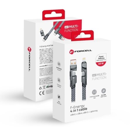 Καλώδιο Forcell F-Energy C241 4in1 Type-C/USB-A to Type-C/Lighting QC PD 3A 60W 1m Chrome