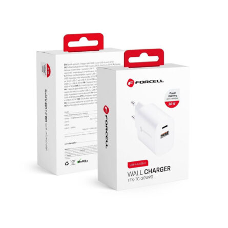 Φορτιστής Κινητού Forcell Quick Charger 30W USB Type-C USB-A White