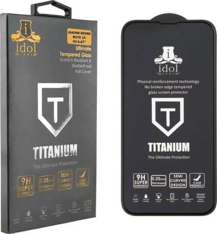 Προστασία οθόνης κινητού Idol 1991 Tempered Glass for Xiaomi Redmi Note 14 5G 9H 0.25mm Titanium Semi Curved Full Glue Clear Black