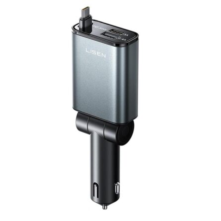 Φορτιστής Αυτοκινήτου Lisen 3in1, with Type-C Retractable Cable, 57W, Aluminum Alloy, 12V/24V Black