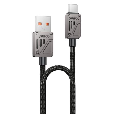 Yesido Data Cable USB to Type-C, Fast Charging, QC18W, 3A, 480Mbps, CarPlay Compatible, Zinc Alloy, 1.2m Black