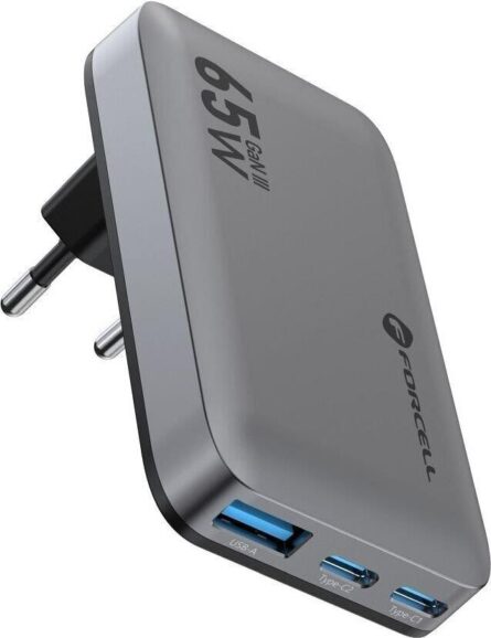 Φορτιστής Forcell F-Enegry Ultraslim 2x Type-C , USB-A PD QC4.0 4A 65W Grey