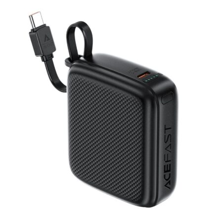 Powerbank Acefast with Type-C Cable + Port, 10000mAh, 38.5Wh, PD20W, LED Indicator Black