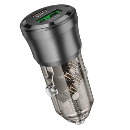 Φορτιστής Αυτοκινήτου Borofone BZ25 Journey USB, Type-C, Fast Charge, Dual Port, PD20W, QC3.0, 38W Transparent/Black