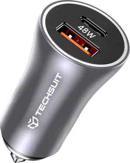 Φορτιστής Αυτοκινήτου Techsuit RescueVolt C3 Fast Charge, USB QC18W, USB-C PD30W,5V/3A with Metal Window Breaker Grey