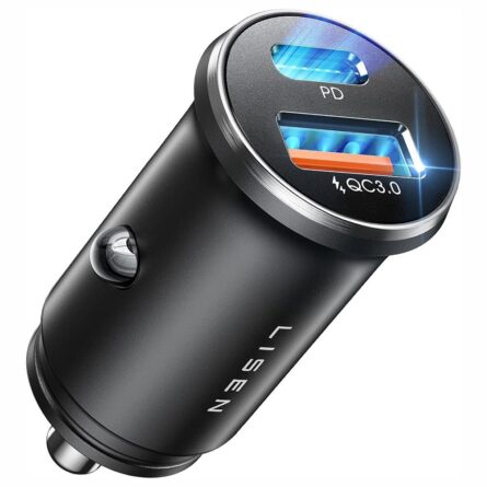 Φορτιστής Αυτοκινήτου Lisen  Fast Charging, USB, Type-C, Cigarette Lighter Adapter, PD36W, QC18W Dark Grey