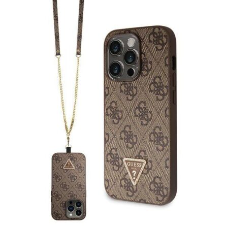 Θήκη κινητού Guess for iPhone 14 Pro Metal Logo Starss Crossbody 4G Brown