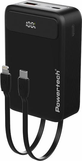 Powerbank Powertech PT-1504 με καλώδια και οθόνη 20000mah 22.5w Black