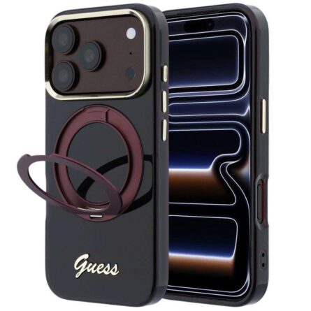 Θήκη κινητού Guess Ring Stand Script Metal Logo MagSafe for iPhone 18 Pro / iPhone 17 Pro Burgundy